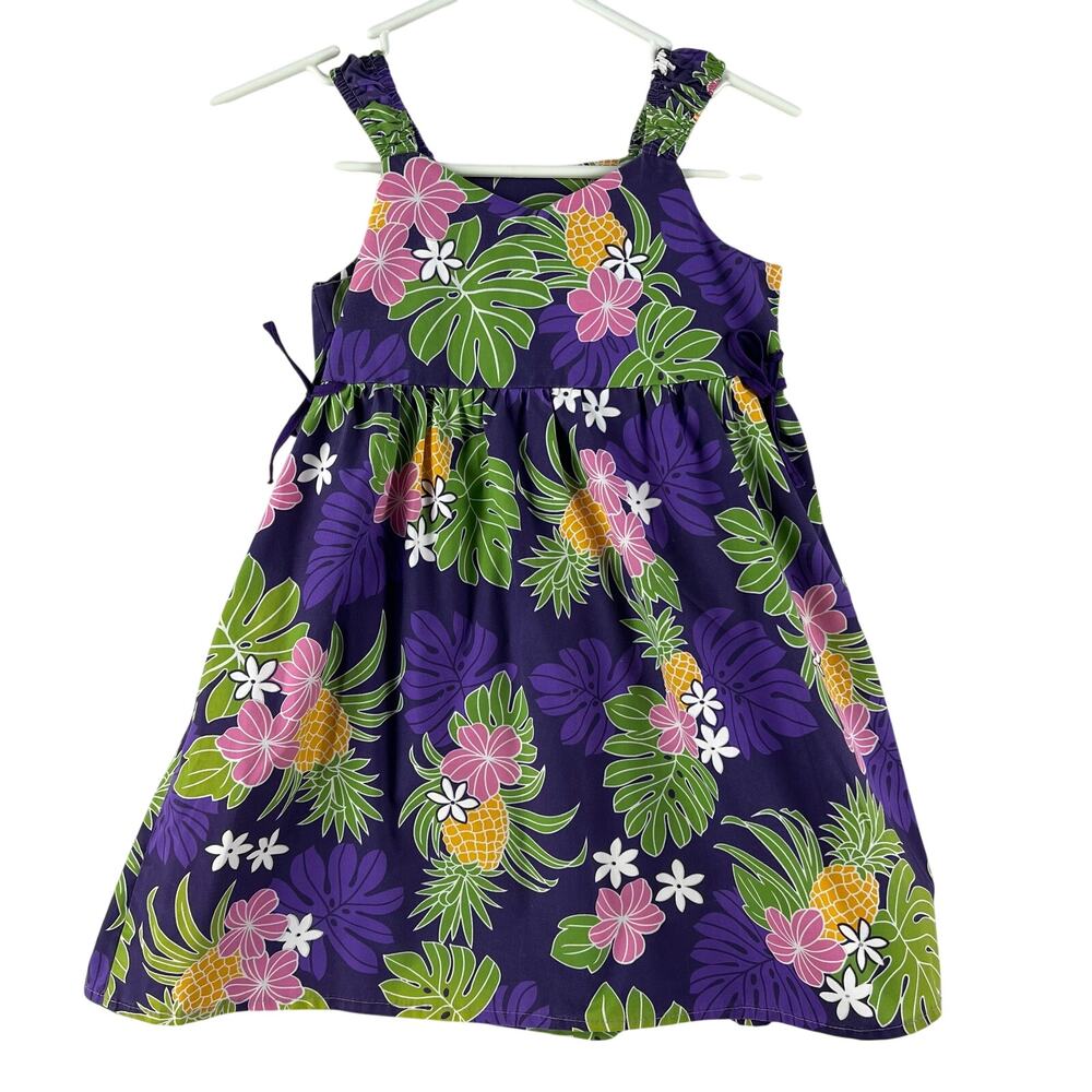 RJC Girls G134N Bungee Strap Sundress 6X Purple Pineapple Floral Hawaii